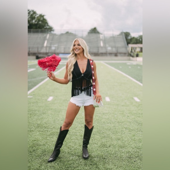 Fringe Denim Vest - Black - Picture 2 of 5